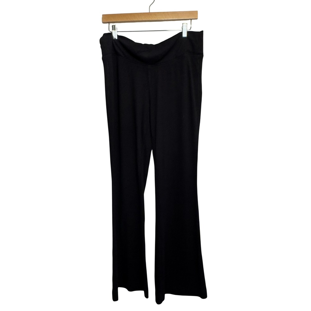 Athleta Harmony Pose Ribbed Knit Pants Black Wide Leg Large